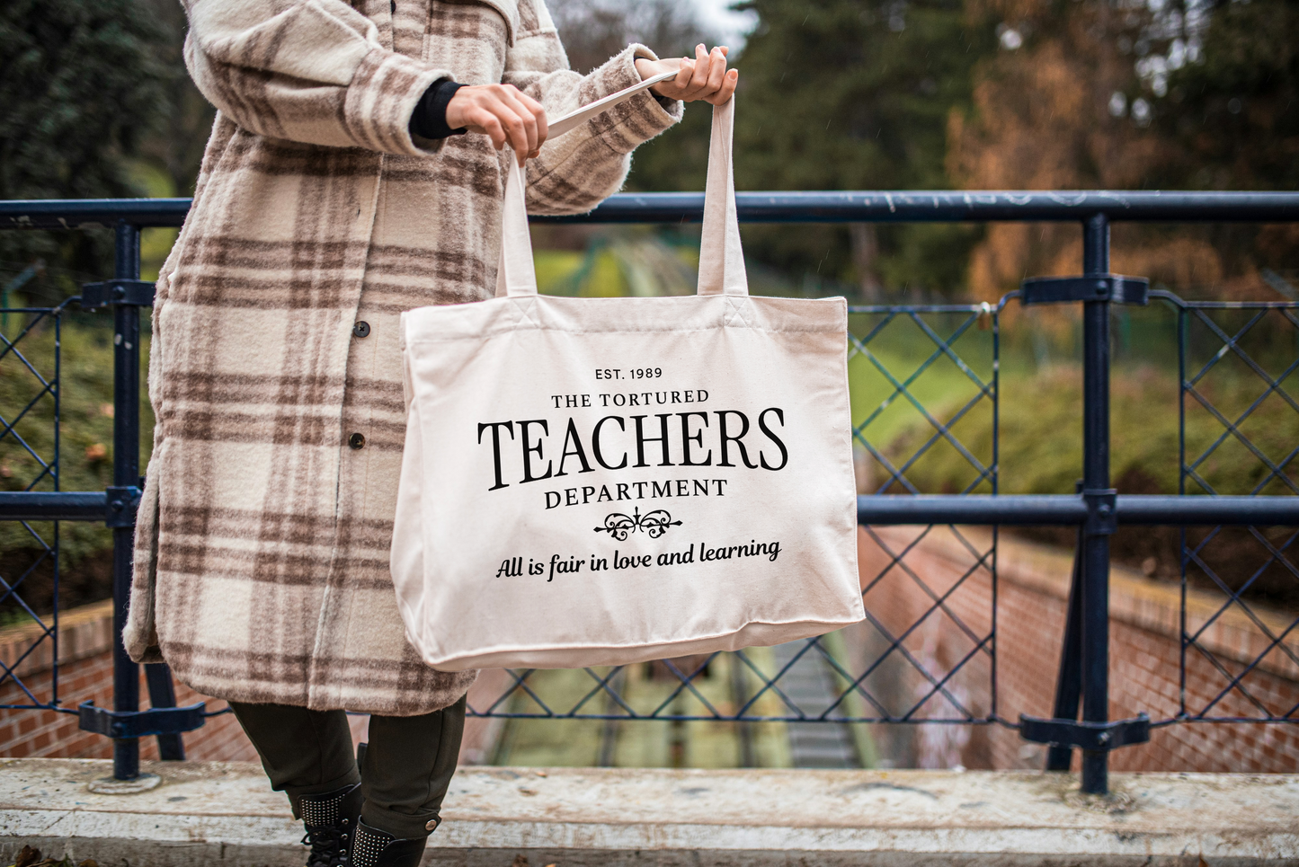 Large Tortured Teachers Department Tote Bag with long handles