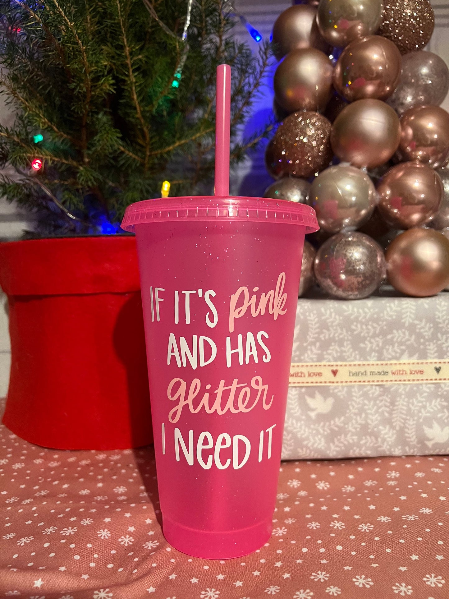 Pink glitter tumbler