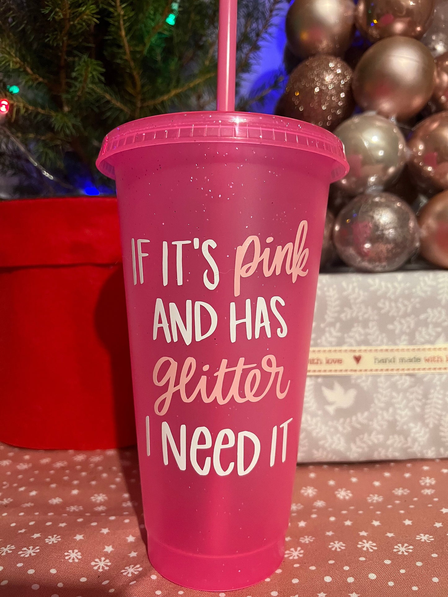 Pink glitter tumbler