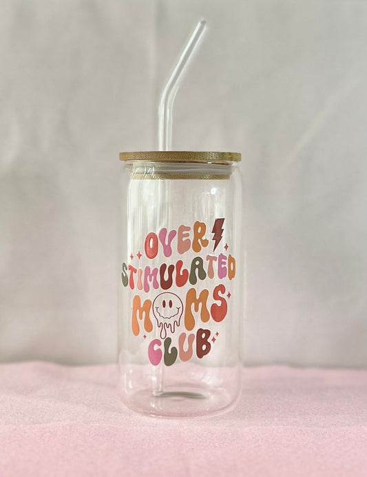 Overstimulated Mums Club Bamboo Glass Jar