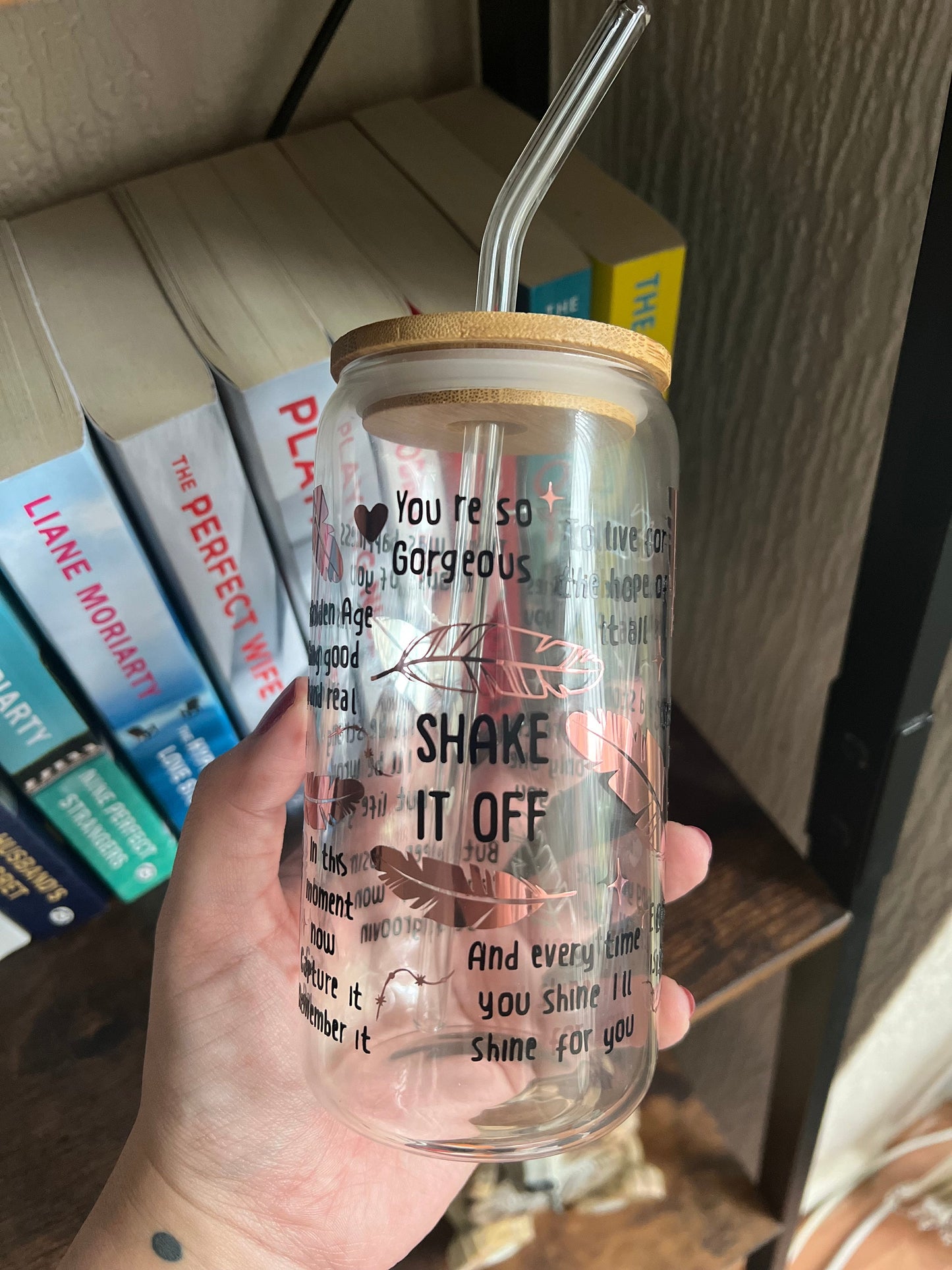 Shake it off Glass Can Bamboo Lid Tumbler with Straw