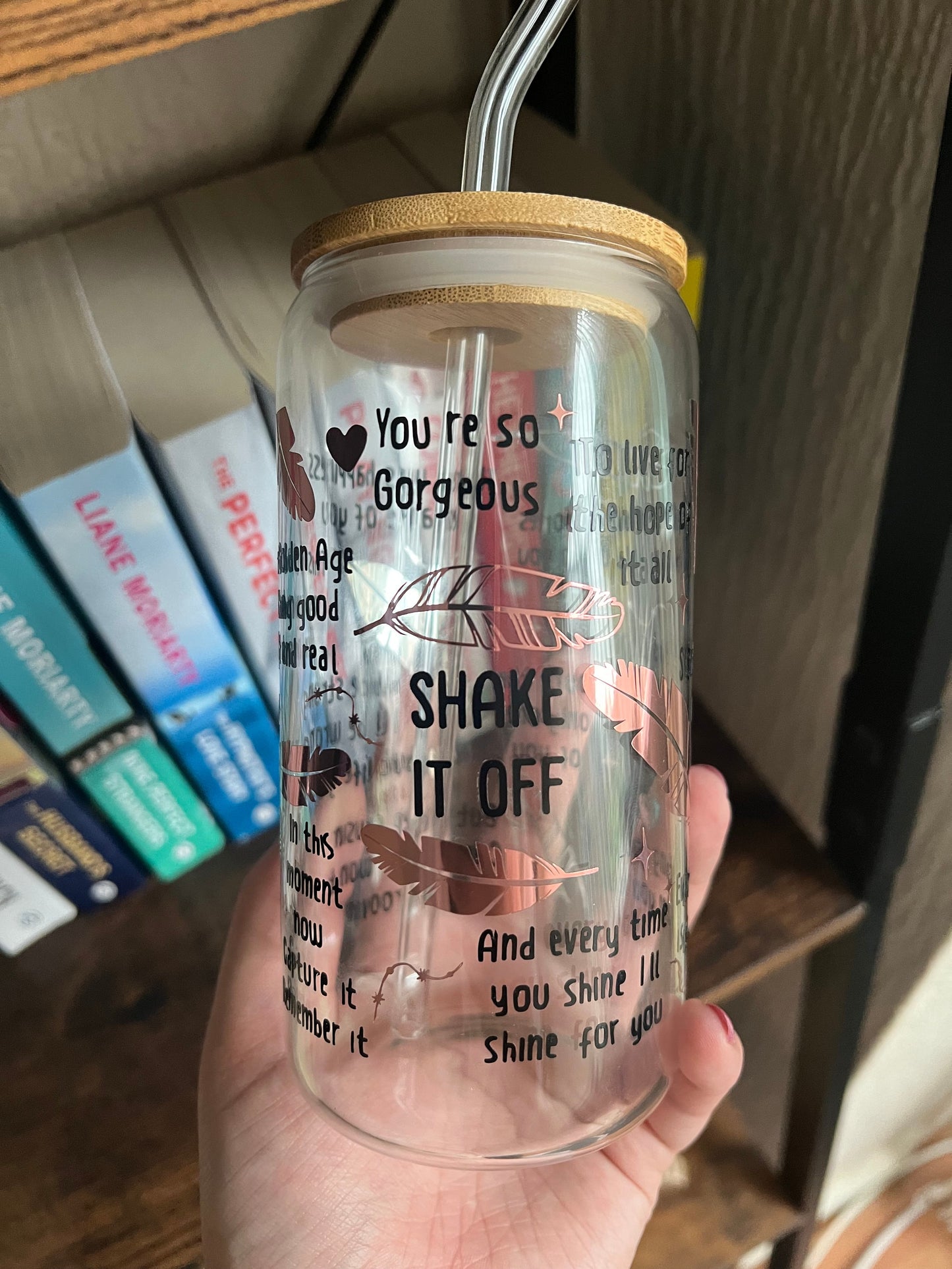 Shake it off Glass Can Bamboo Lid Tumbler with Straw