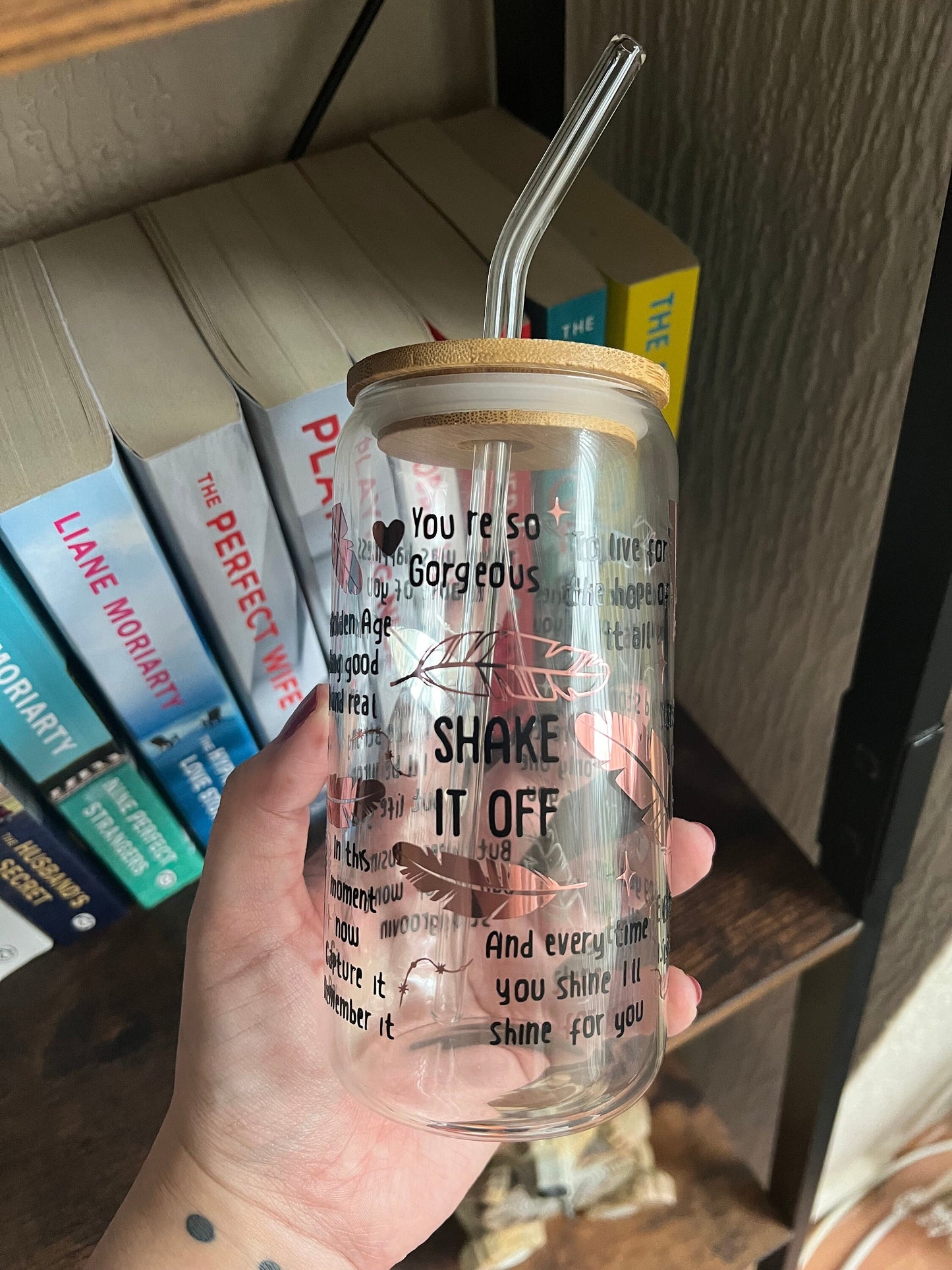 Shake it off Glass Can Bamboo Lid Tumbler with Straw