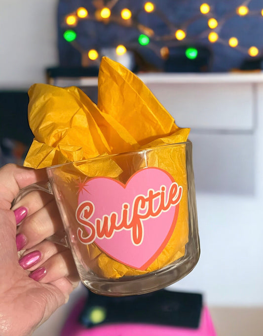 Red and Pink heart glass mug