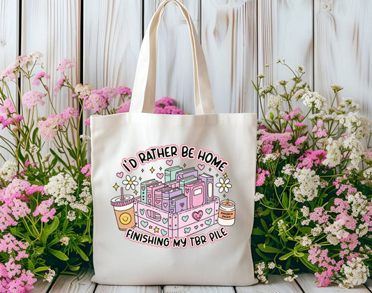 I'd rather be at home finishing my TBR pile book lover tote bag