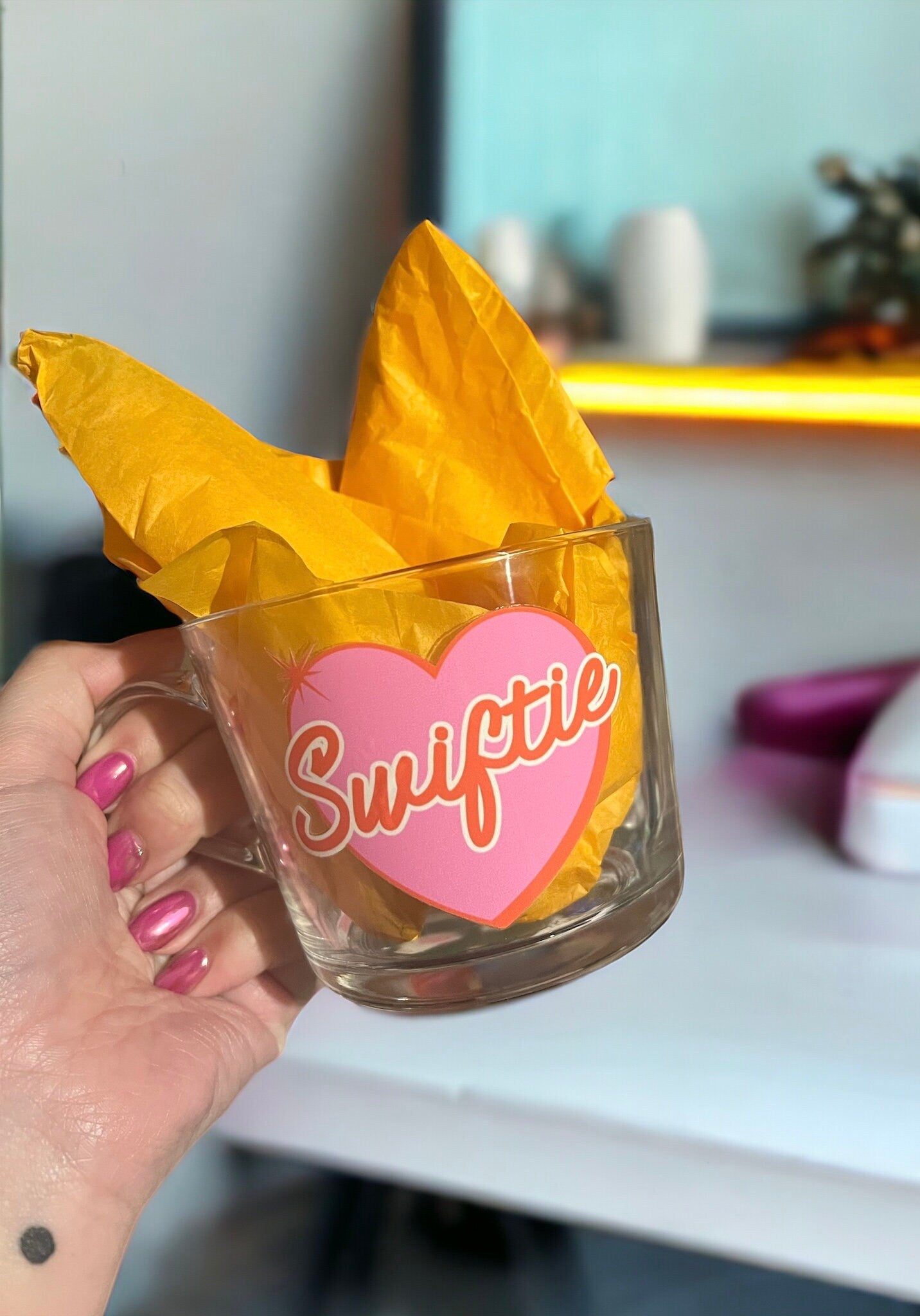 Red and Pink heart glass mug