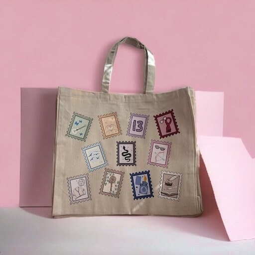 Large Eras Album Stamp Tote Bag with long handles